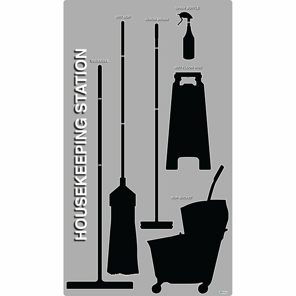 5S Supplies 5S Housekeeping Shadow Board Broom Station Version 18 - Gray Board / Black Shadows  With Broom HSB-V18-GRAY/BLACK-KIT